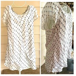 Roz & Ali  Lock & Key Layer Flouncy Sheer  White Lined Top Blouse ~ SZ L ~ EUC